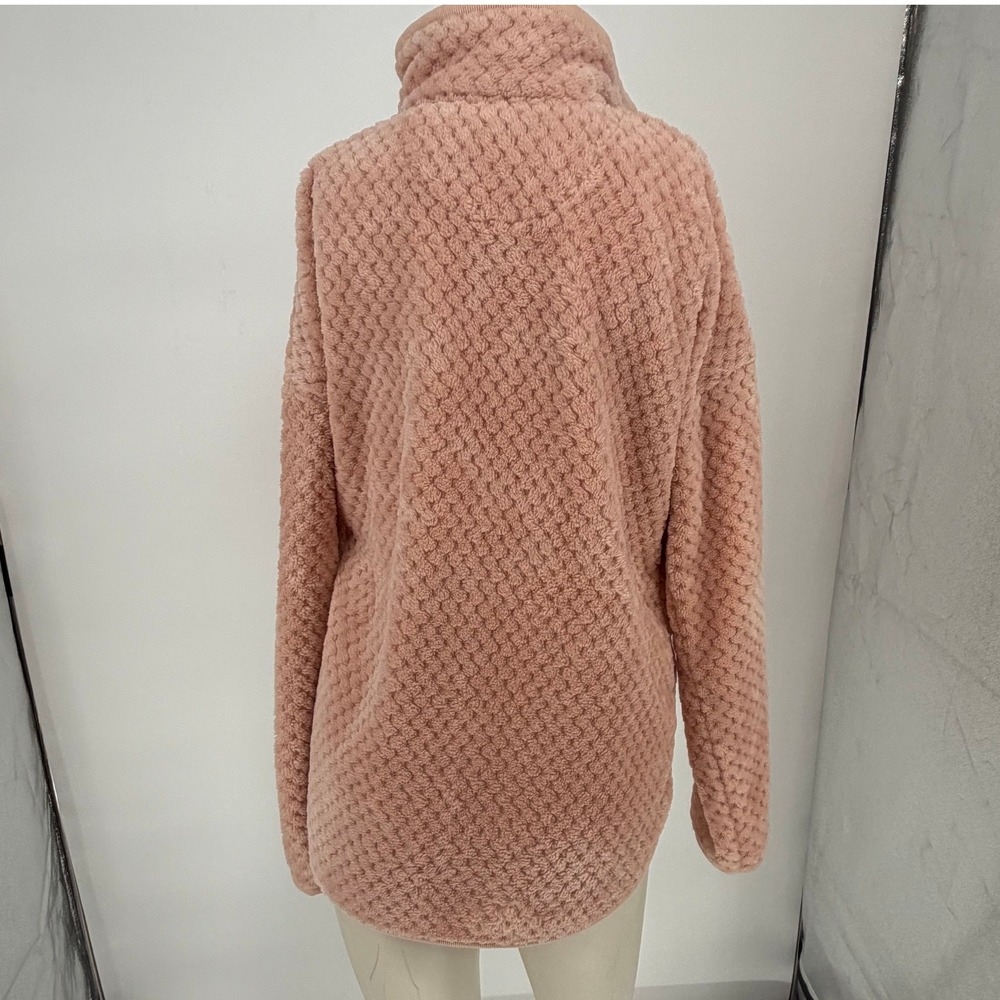 Simply Southern Peach Pink Popcorn Sherpa Fleece Quarter Snap Pullover Medium - Picture 2 of 7